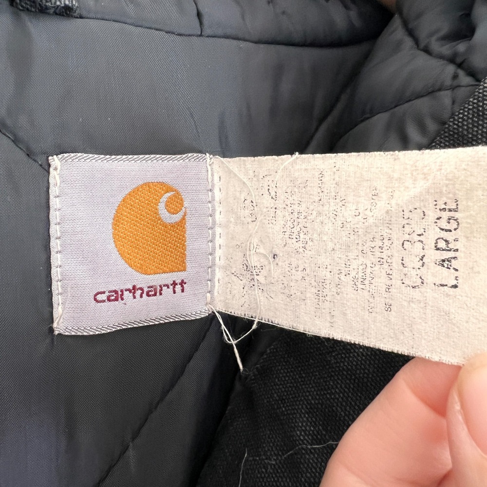 Vintage Carhartt Jacket USA Made Black CQ385 L 90s Hooded Chore Detroit Siberian - Picture 10 of 11